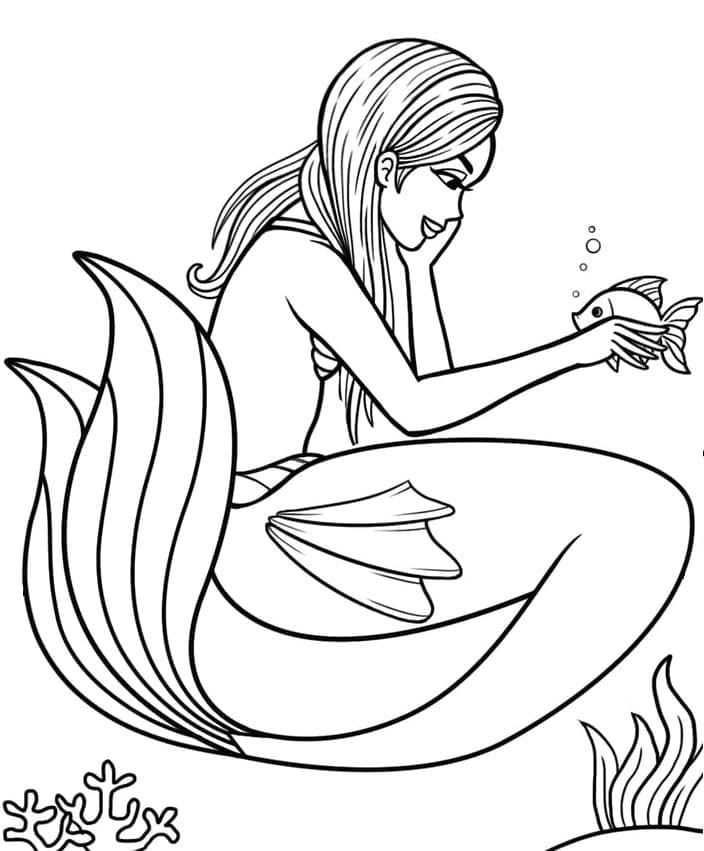 Sirène et un Poisson coloring page