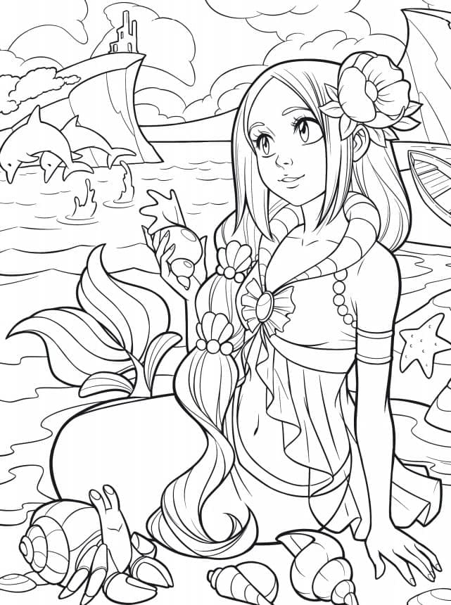 Coloriage Sirène Joyeuse