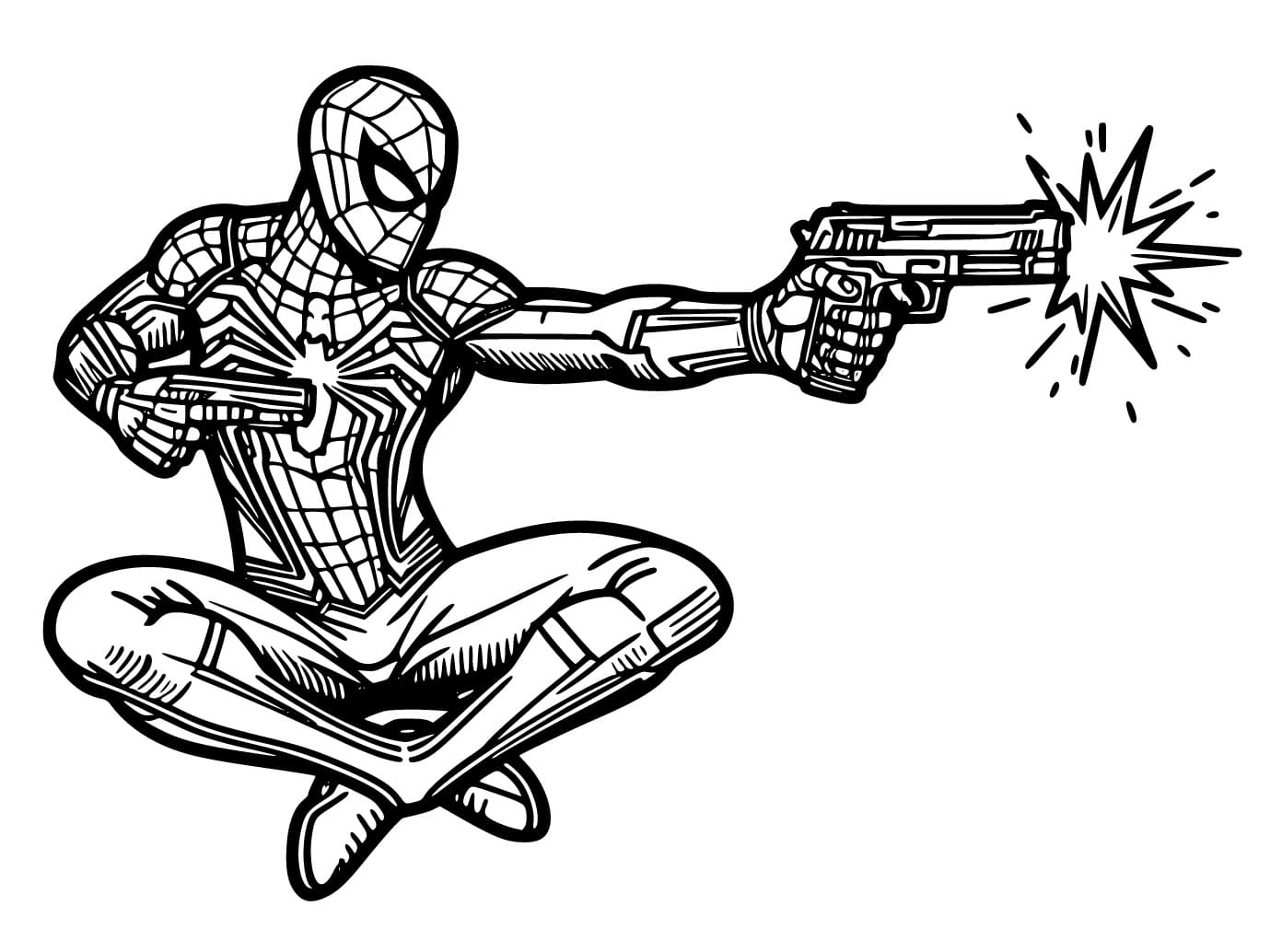 Spiderman avec des Pistolets coloring page
