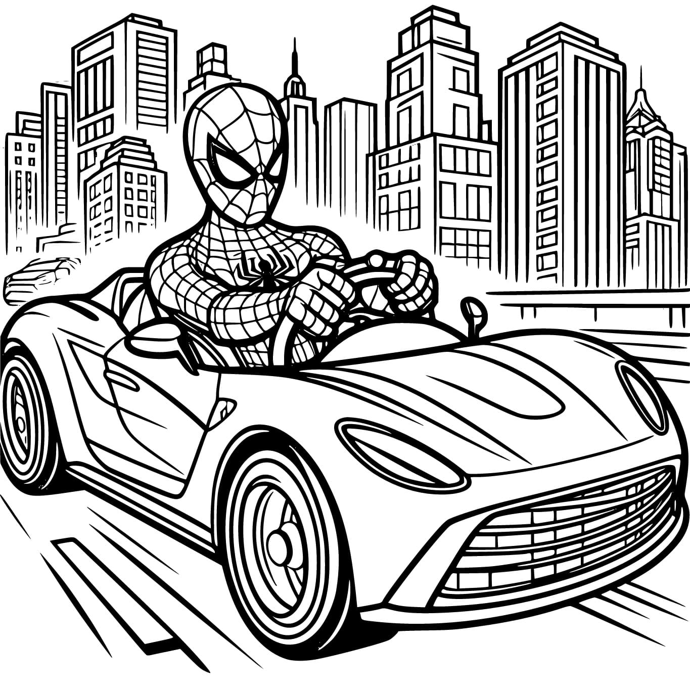 Spiderman Conduit une Voiture coloring page