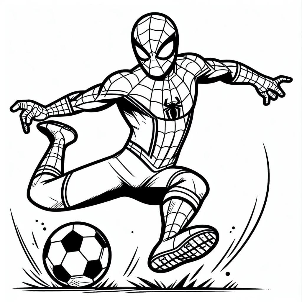 Coloriage Spiderman Joue au Football
