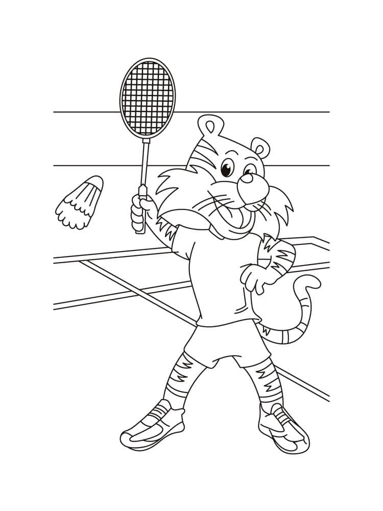 Coloriage Tigre Joue au Badminton