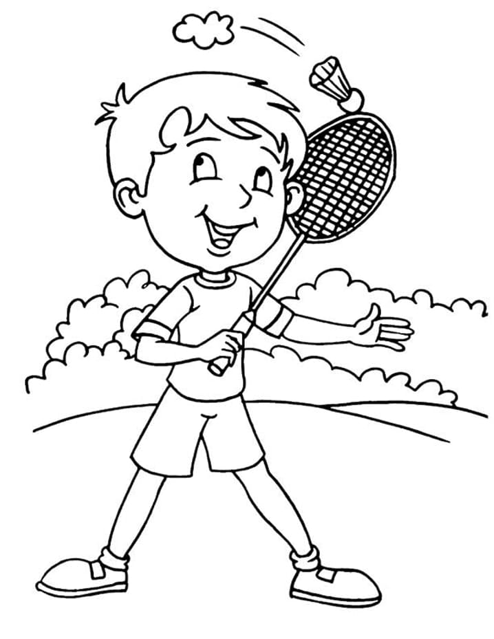 Coloriage Un Garçon Joue au Badminton