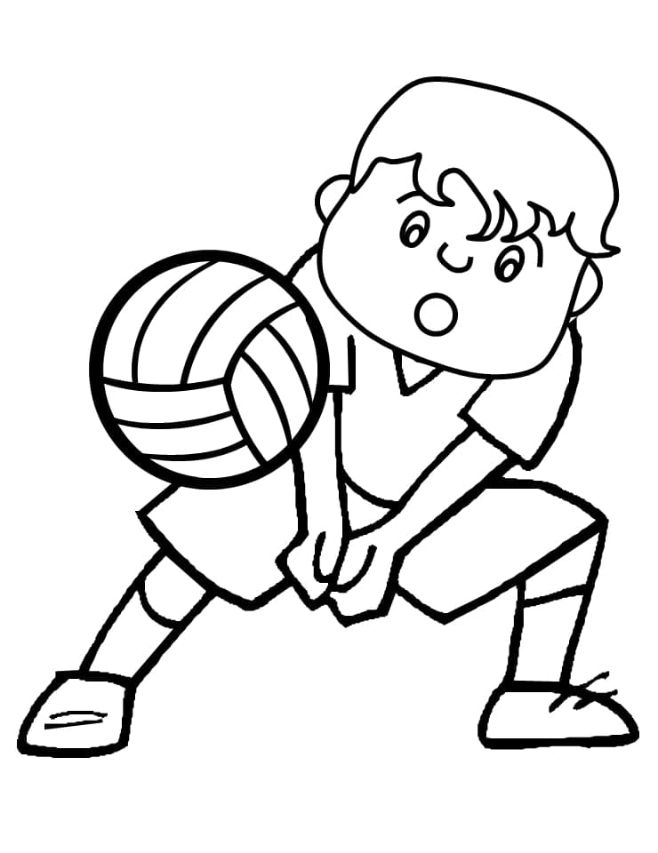 Coloriage Un Garçon Joue au Volley