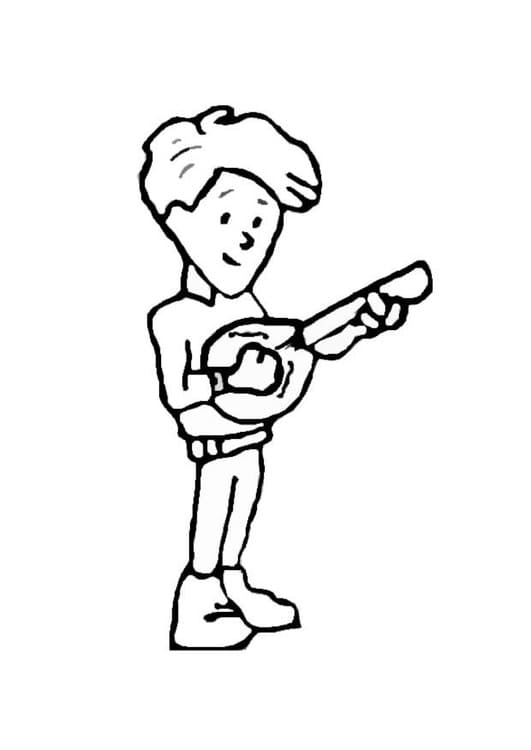Coloriage Un Garçon Joue du Banjo