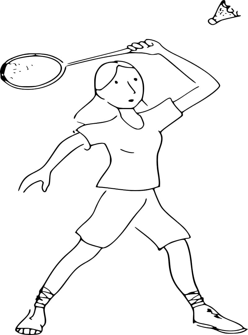 Coloriage Une Fille Joue au Badminton