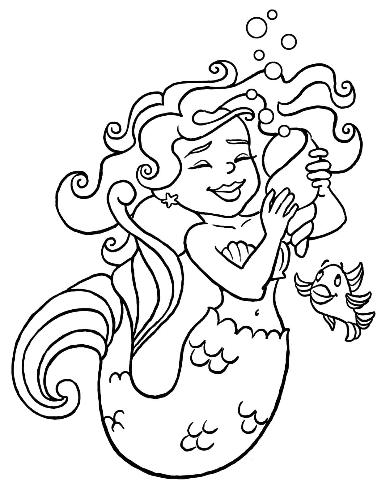 Coloriage Une Sirène Joyeuse