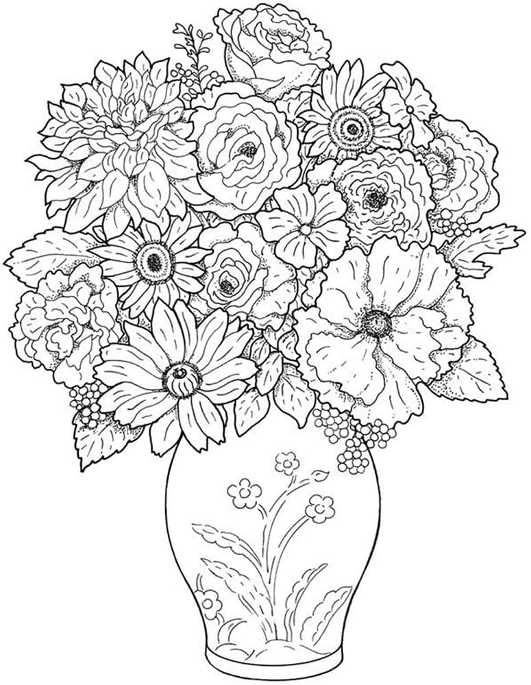 Coloriage Vase Dahlias