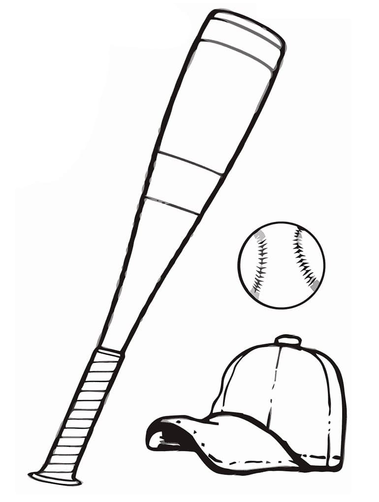 Coloriage Balle, Batte et Casquette de Baseball