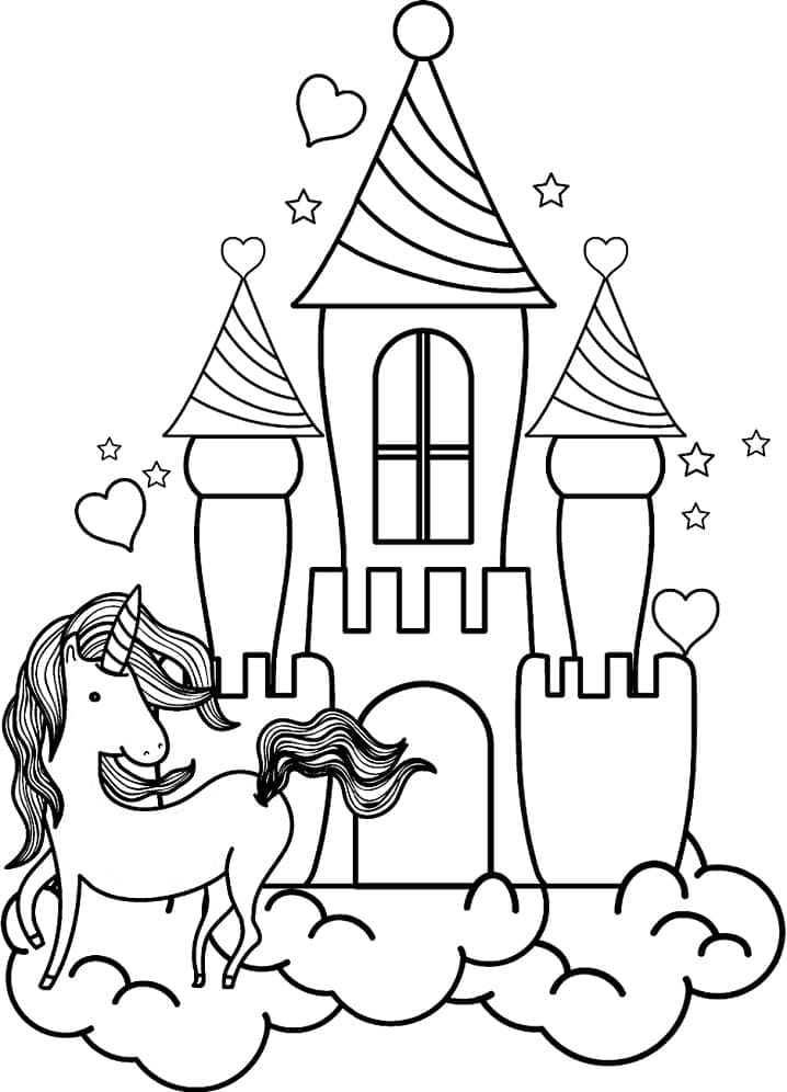 Château avec Licorne coloring page