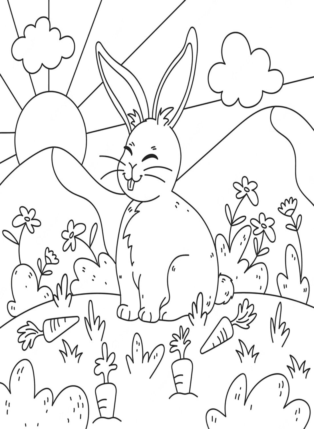 Coloriage Dessin De Lapin Et Carottes