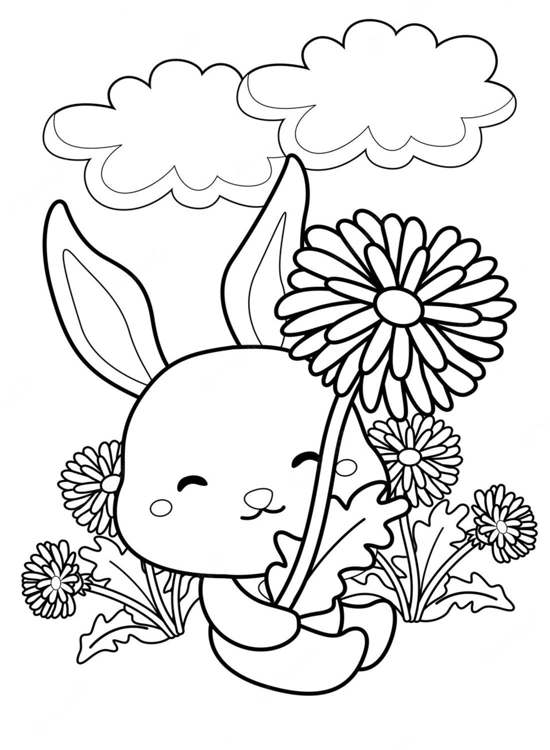 Coloriage Dessin De Lapin Et Fleur