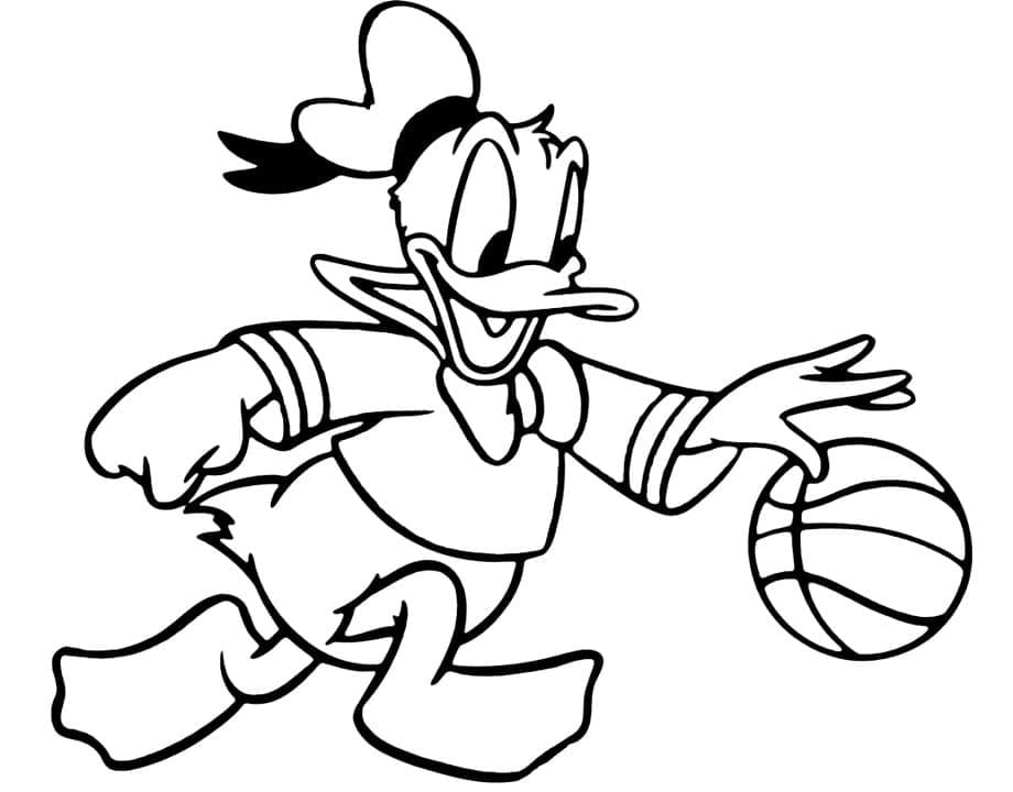 Coloriage Donald Duck Joue au Basket