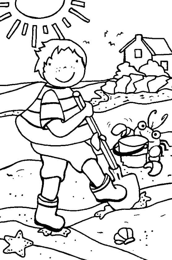 Enfant Qui Joue Sur la Plage en Été coloring page