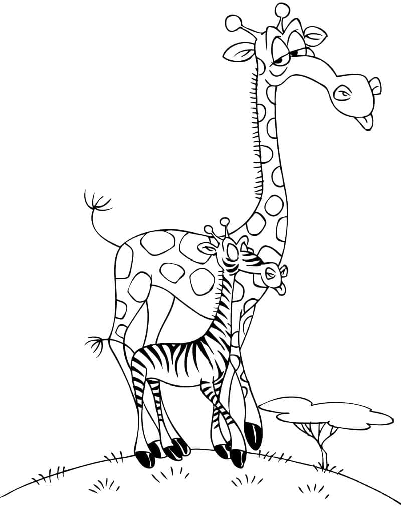Coloriage Girafe et Zèbre