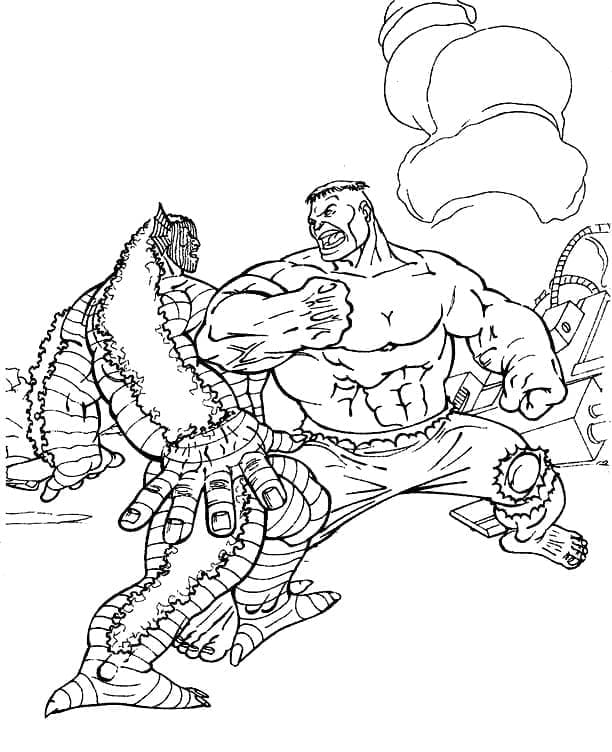 Coloriage Hulk contre le Méchant