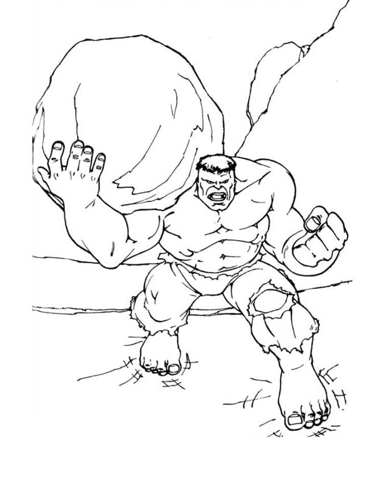 Hulk Tient un Rocher coloring page