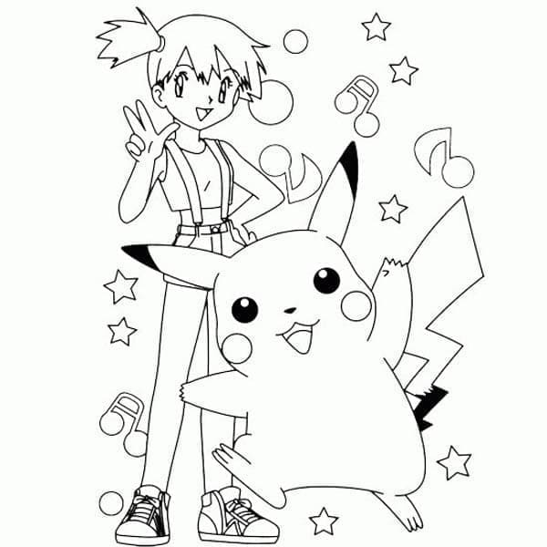 Coloriage Kasumi et Pikachu