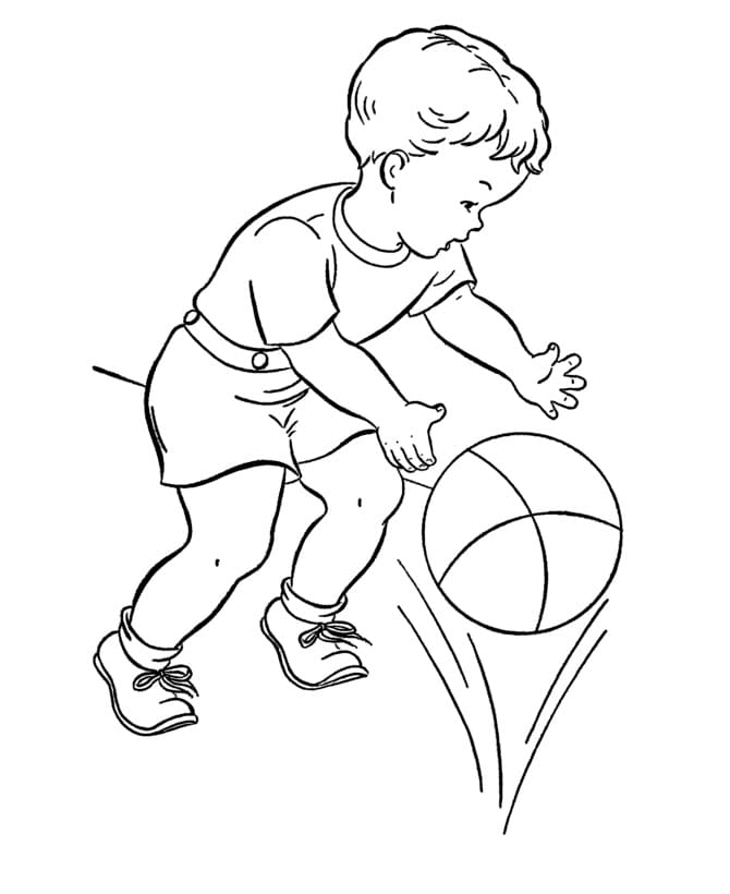Coloriage Le Garçon Joue au Basket