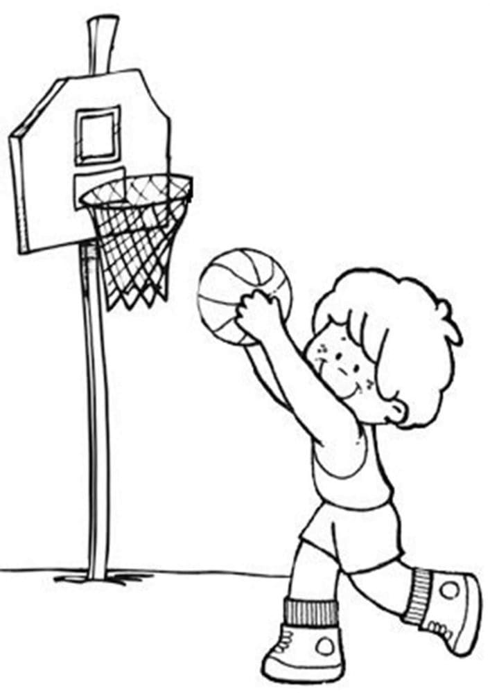 Coloriage Le Petit Garçon Joue au Basket