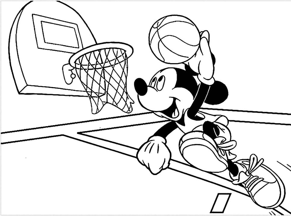 Coloriage Mickey Mouse Joue au Basket