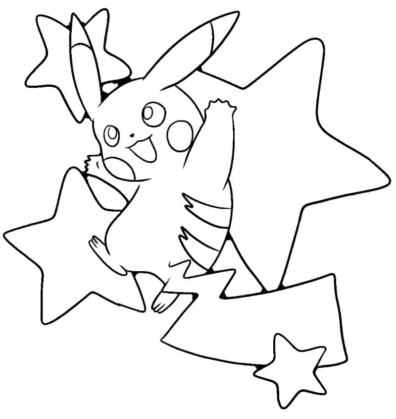 Coloriage Pikachu avec des étoiles