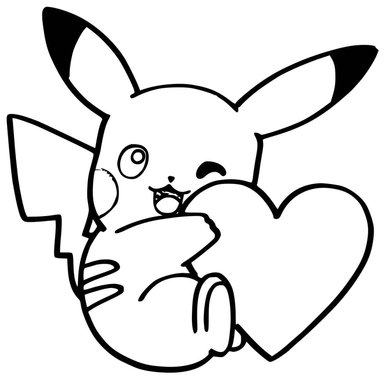 Pikachu avec un Coeur coloring page