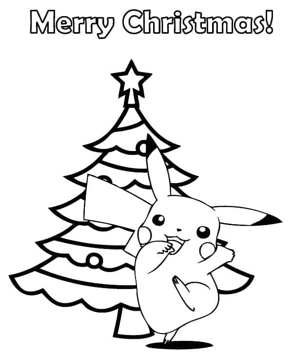 Coloriage Pikachu et Sapin de Noël