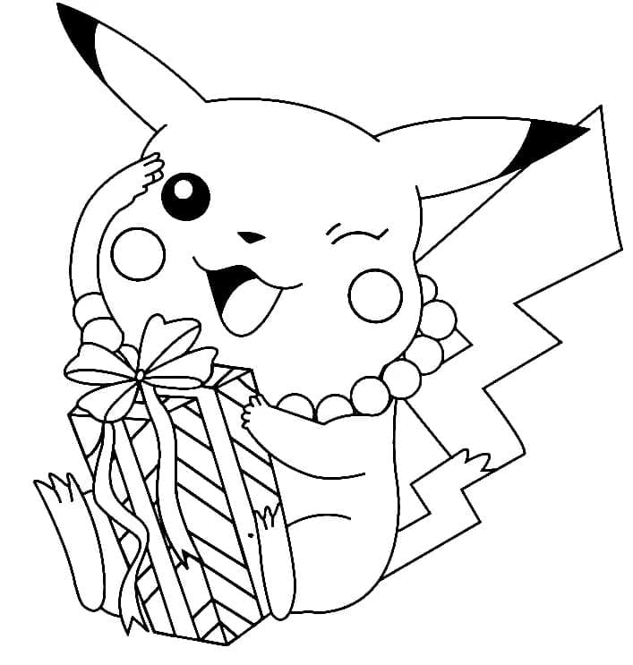 Coloriage Pikachu et un Cadeau