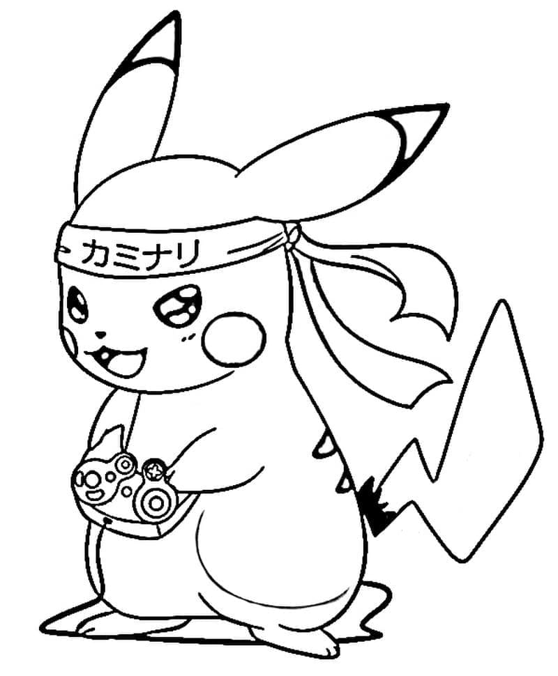 Pikachu joue à un jeu coloring page