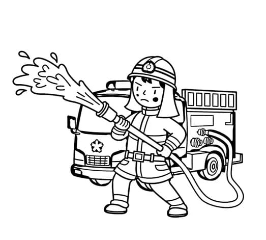 Coloriage Pompier en Service