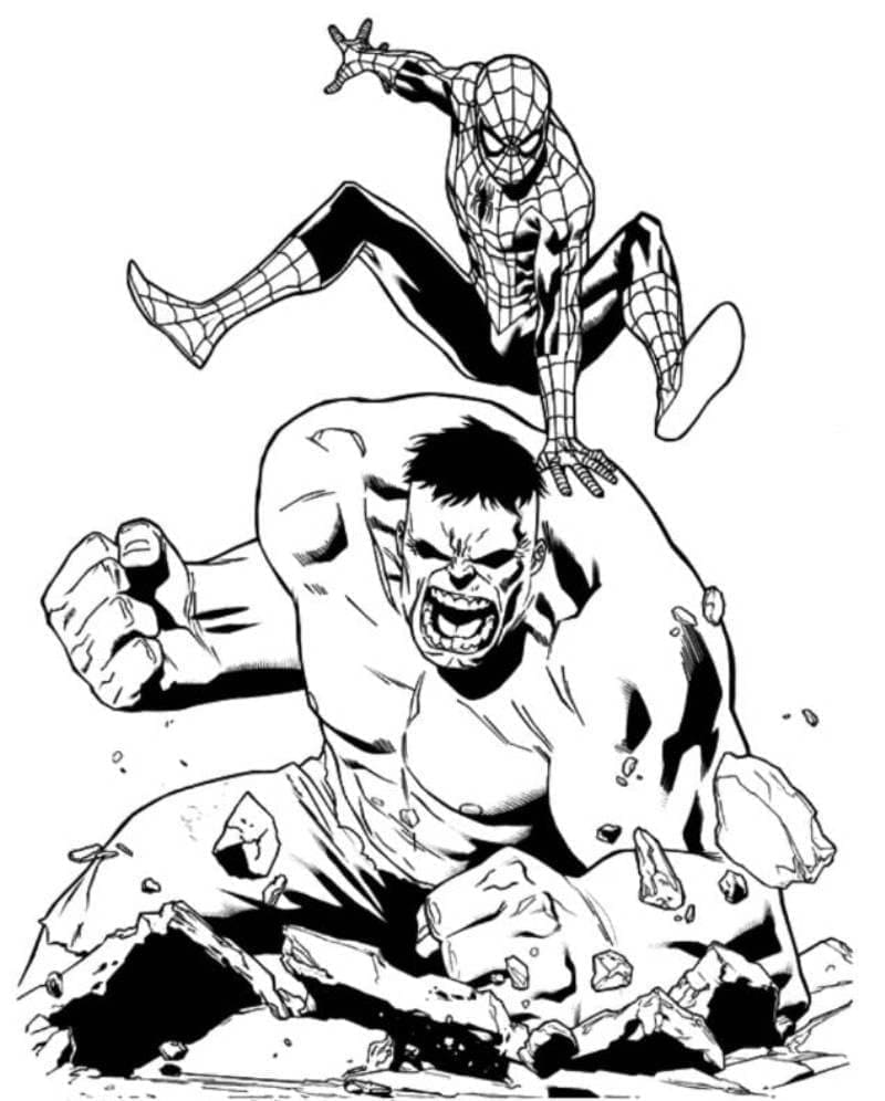 Coloriage Spider-Man et Hulk