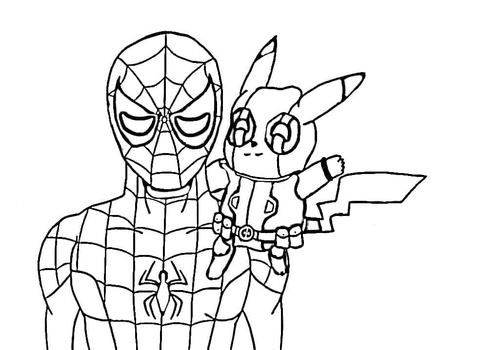 Spiderman et Pikachu coloring page