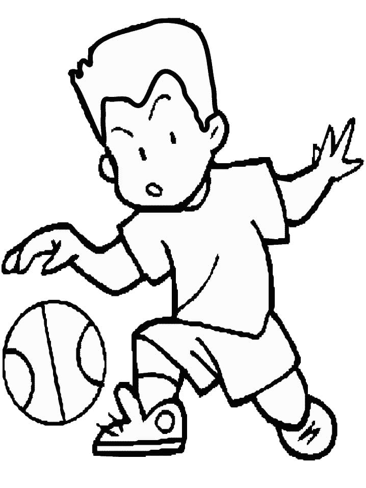 Coloriage Un Garçon Joue au Basket