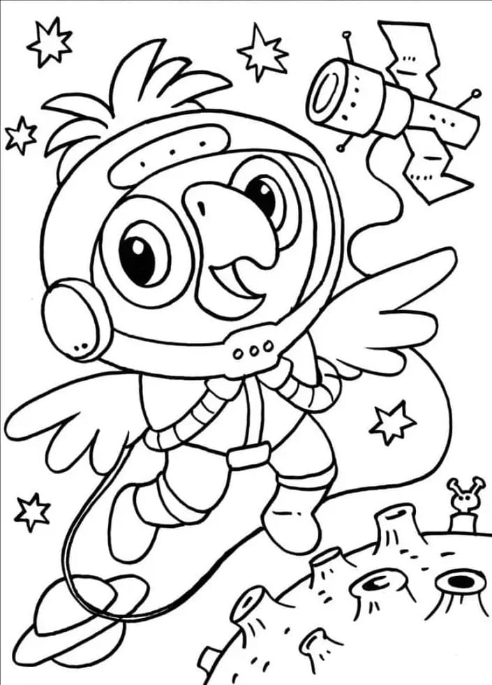 Astronaute Perroquet coloring page