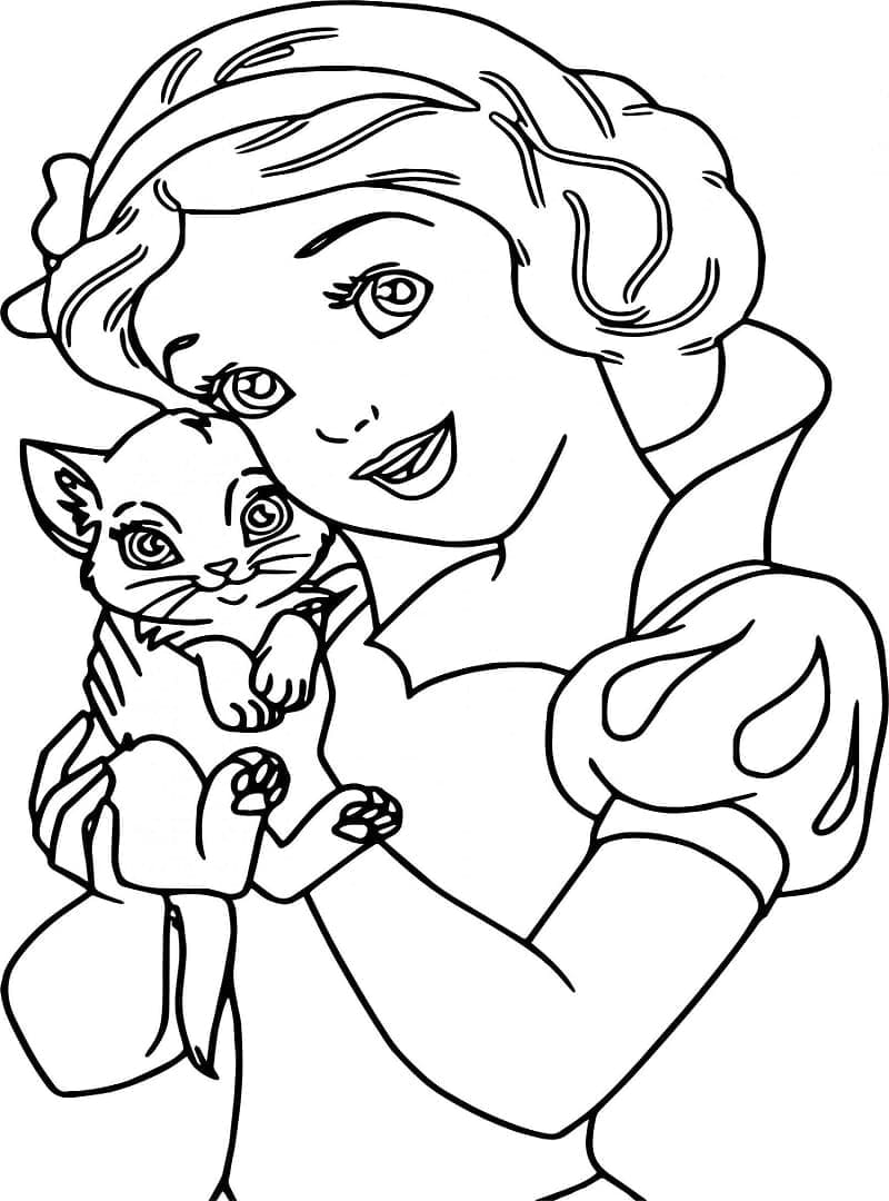 Blanche-Neige et Chaton coloring page