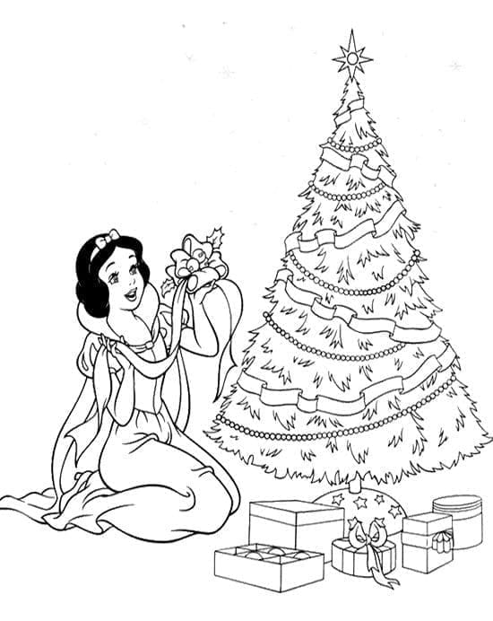 Coloriage Blanche-Neige et Sapin de Noël