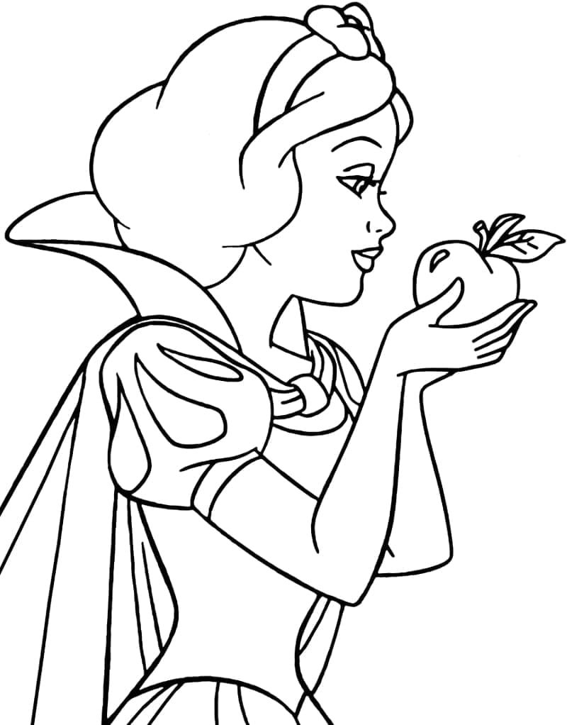 Coloriage Blanche-Neige Mange une Pomme