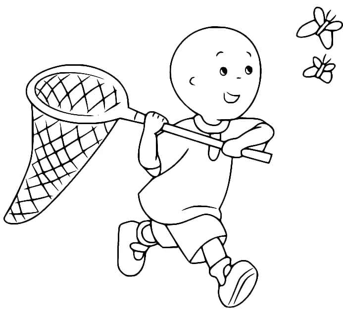 Caillou attrape des papillons coloring page