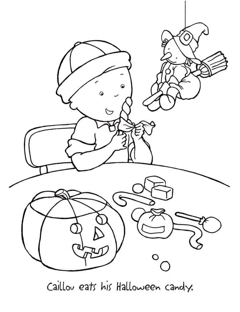 Caillou avec des bonbons d’Halloween coloring page