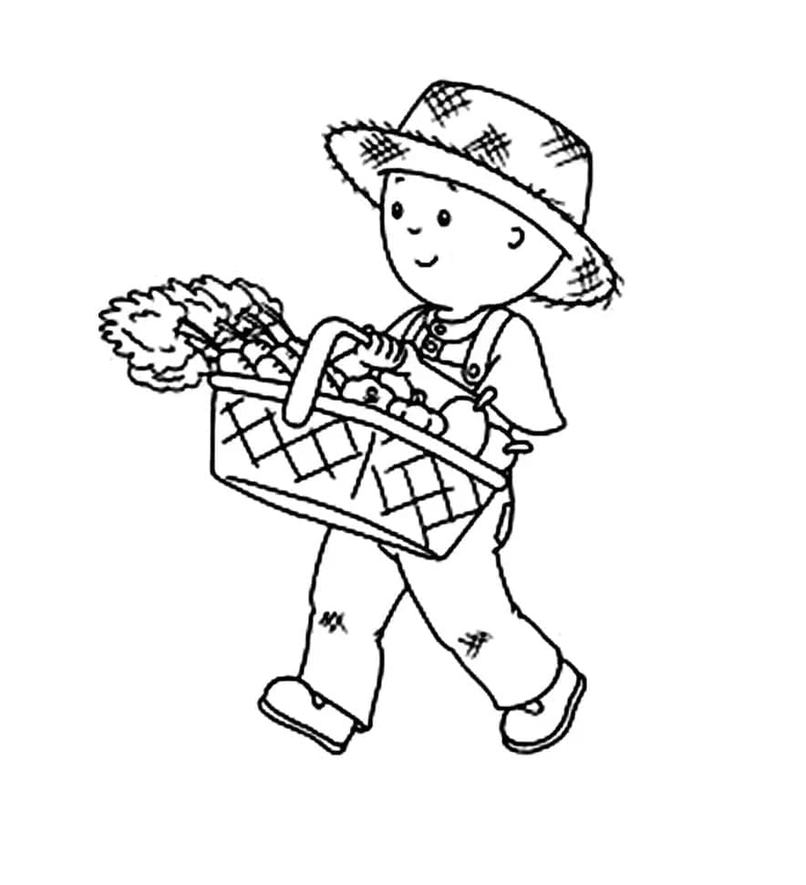 Caillou avec panier de légumes coloring page