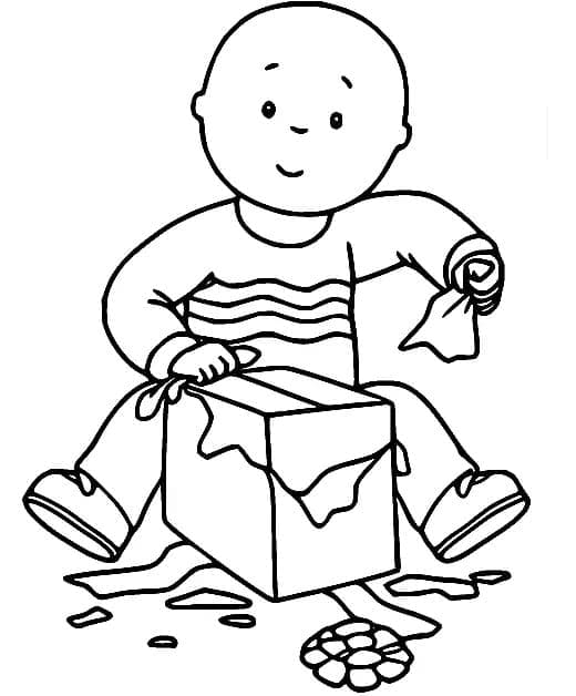 Caillou avec un cadeau coloring page