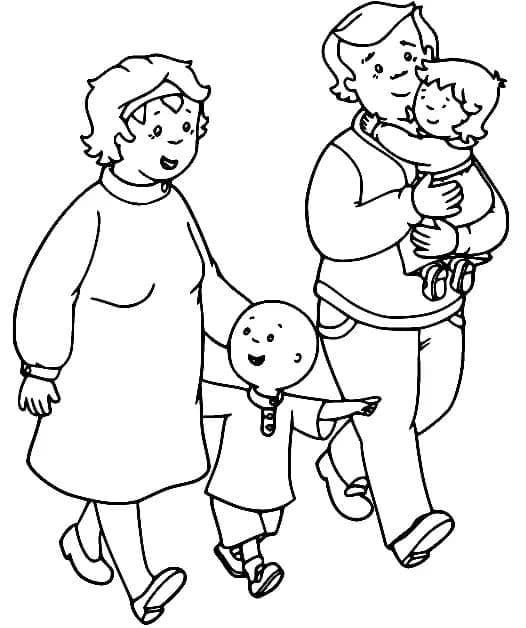 Caillou et sa famille coloring page