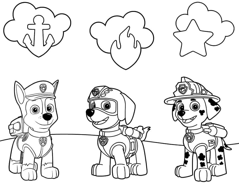 Chase, Zuma et Marcus coloring page