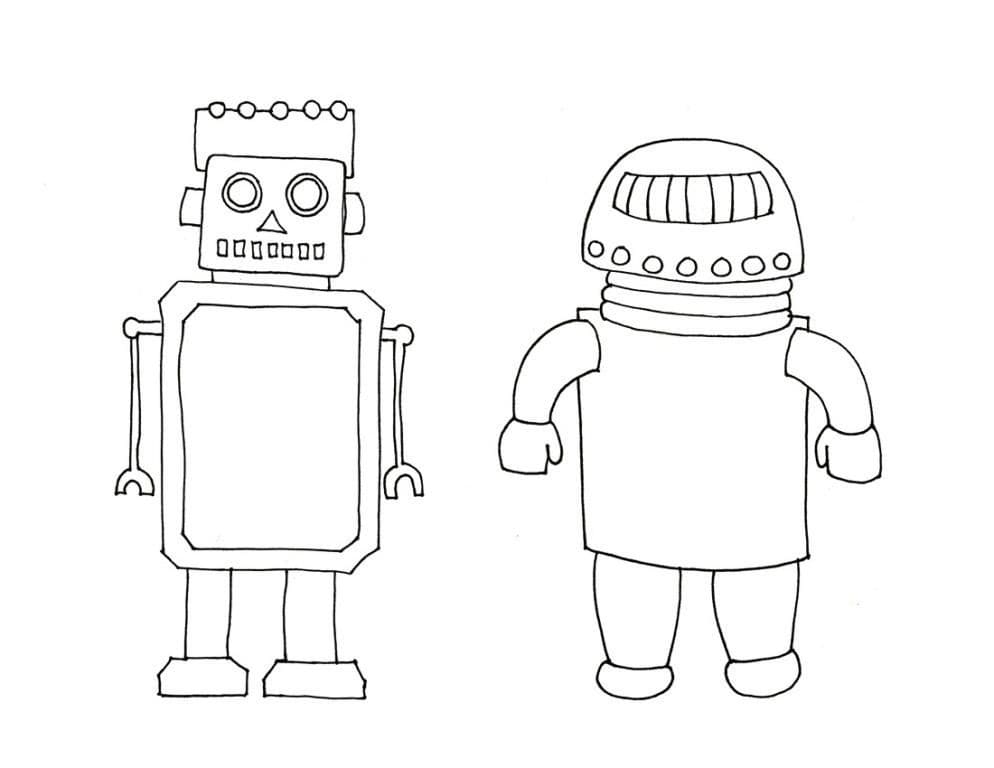 Deux Robots coloring page