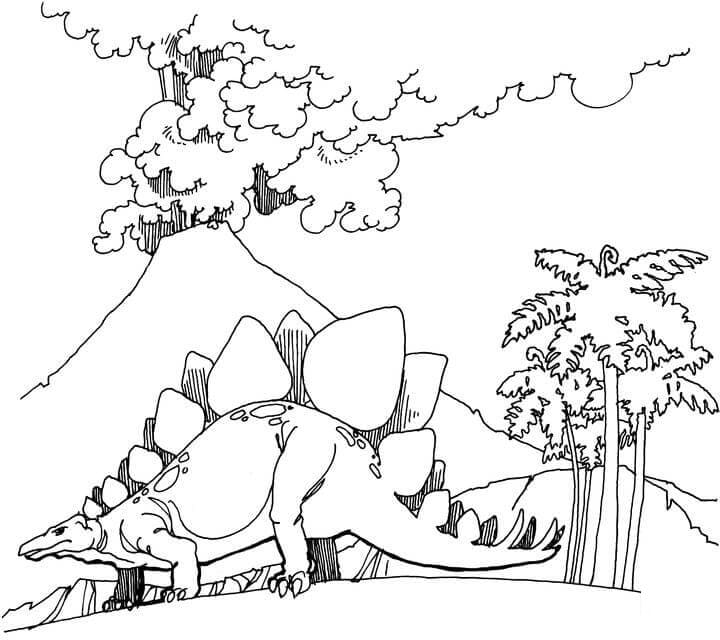 Dinosaure avec Volcan coloring page