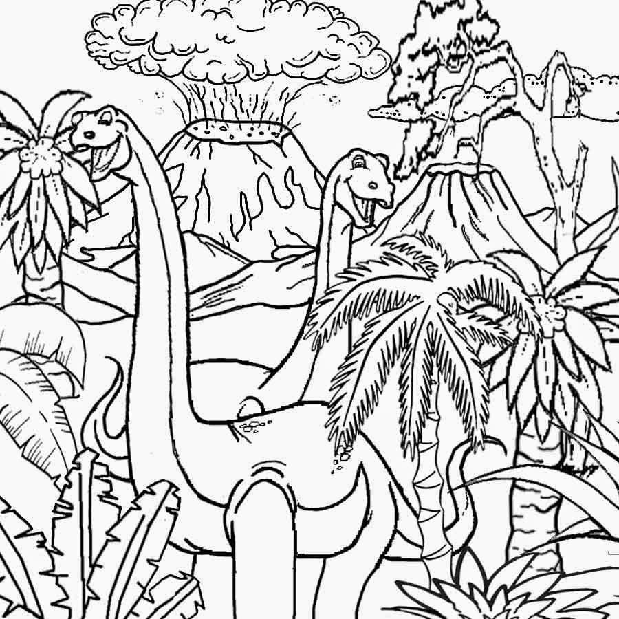 Dinosaure et Volcan coloring page