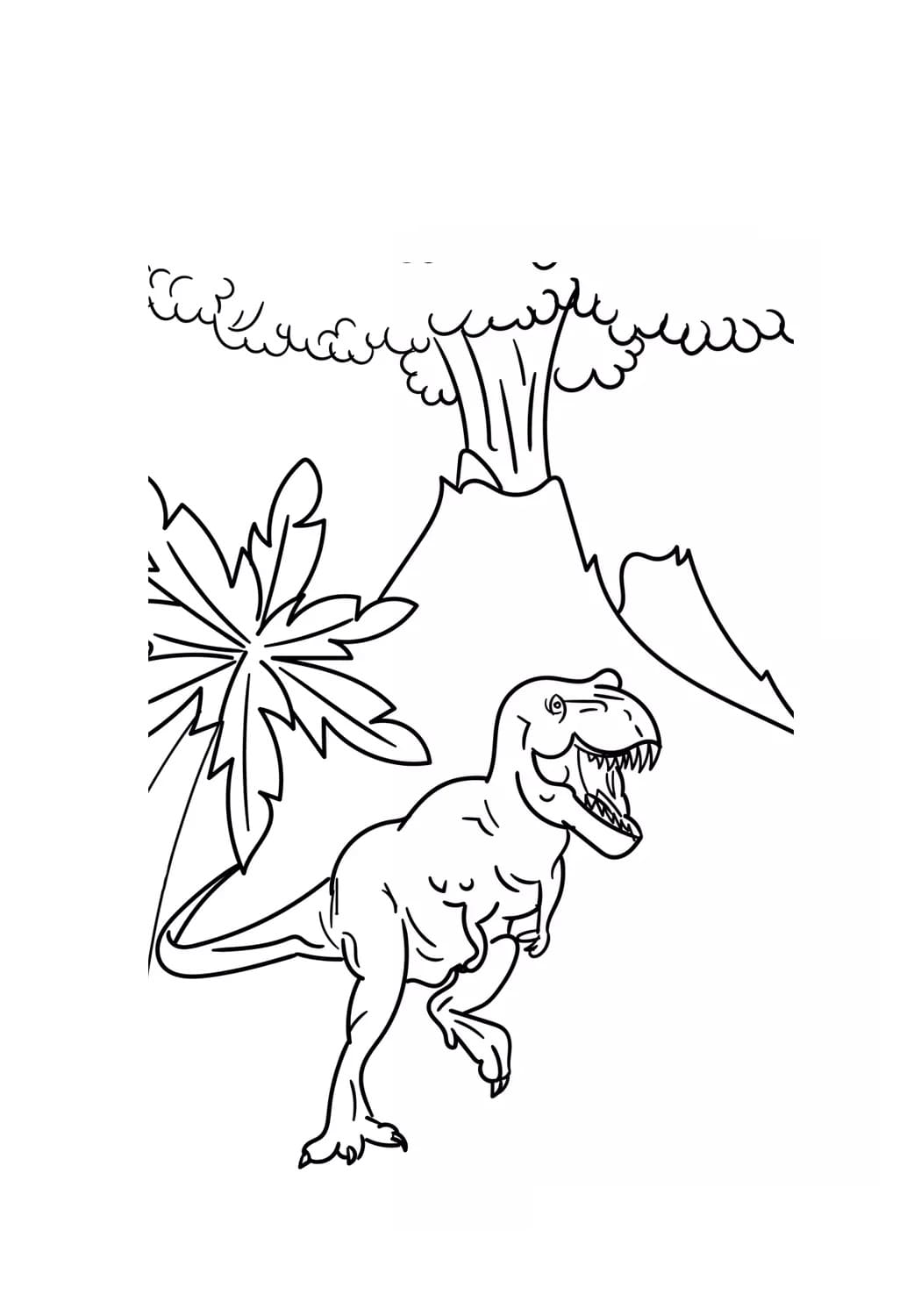 Coloriage Dinosaure Fuyant le Volcan