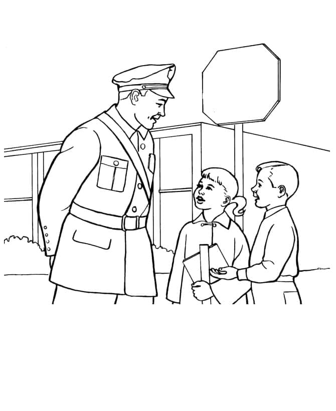 Enfants et Policier coloring page