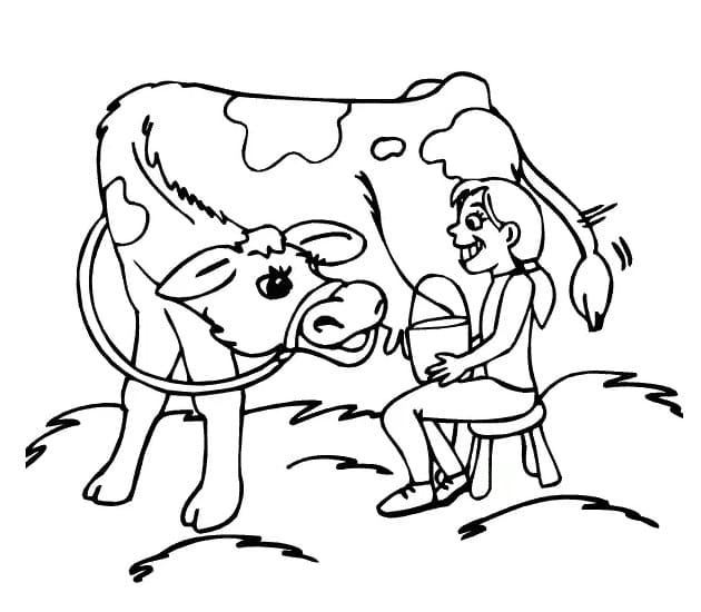 Coloriage Fille et Vache